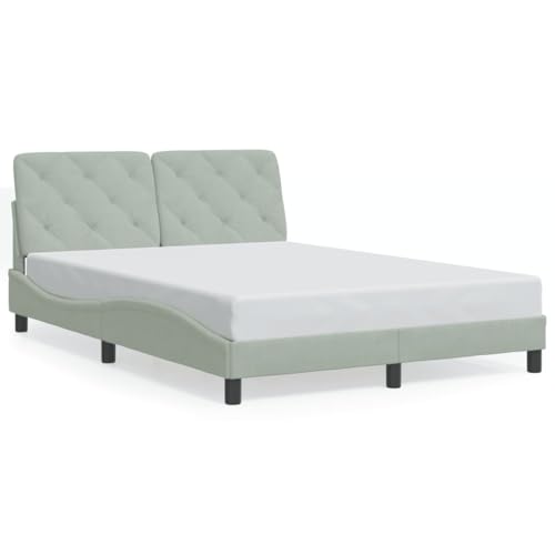 Bed Frame Light Grey Velvet Queen Bed Frame Rectangular Bed