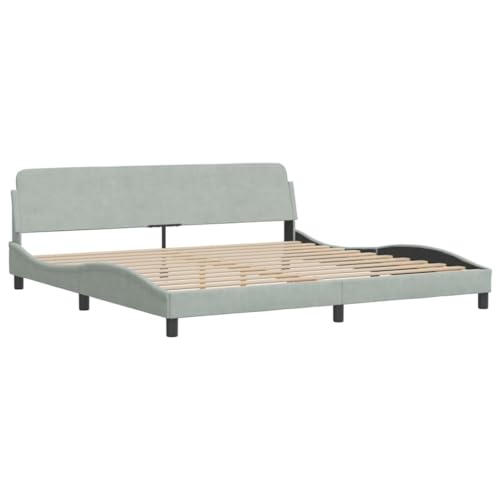 Bed Frame Light Grey Velvet Queen Bed Frame Rectangular Bed