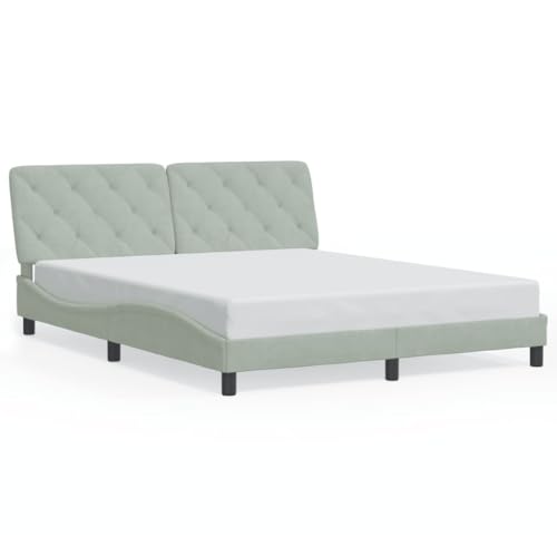 Bed Frame Light Grey Velvet Queen Bed Frame Rectangular Bed