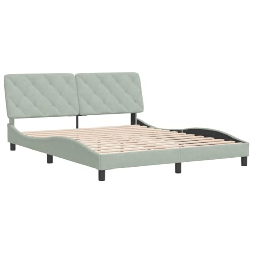 Bed Frame Light Grey Velvet Queen Bed Frame Rectangular Bed