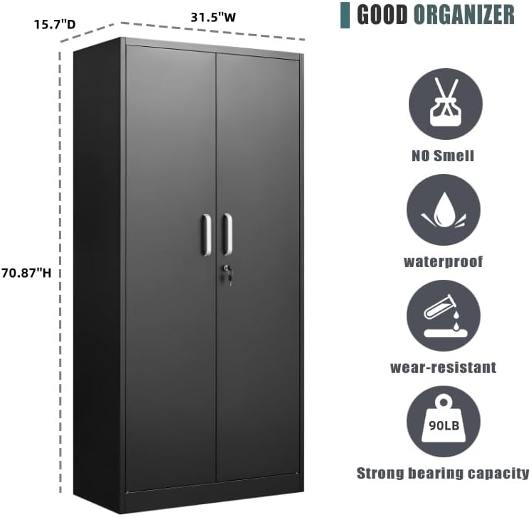Metal Storage Cabinet – Black, 71"