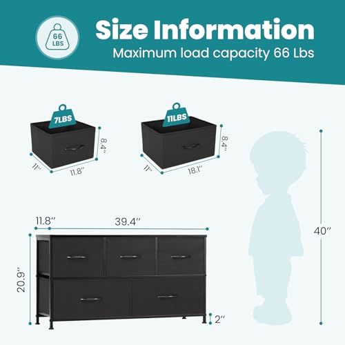 OLIXIS 5-Drawer Dresser, Black