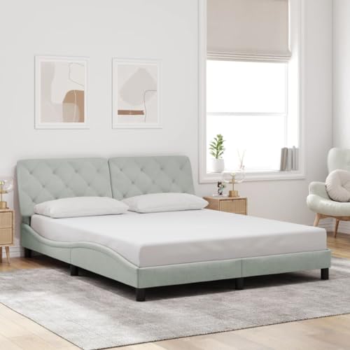 Bed Frame Light Grey Velvet Queen Bed Frame Rectangular Bed