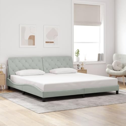 Bed Frame Light Grey Velvet Queen Bed Frame Rectangular Bed