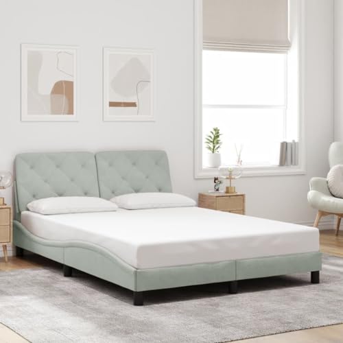 Bed Frame Light Grey Velvet Queen Bed Frame Rectangular Bed