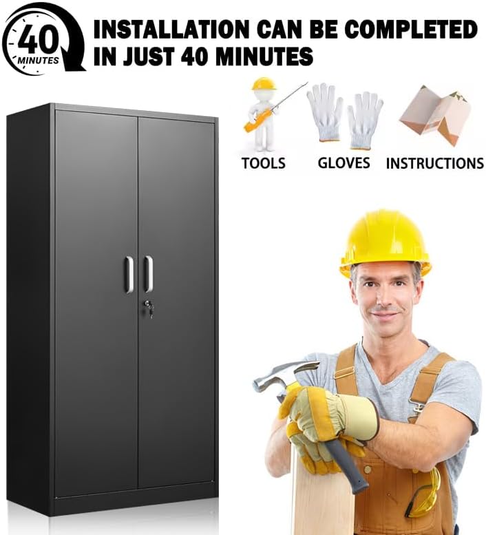 Metal Storage Cabinet – Black, 71"