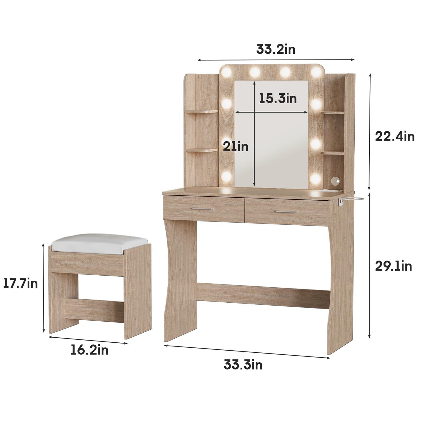 Vabches Vanity Desk with Lights, White