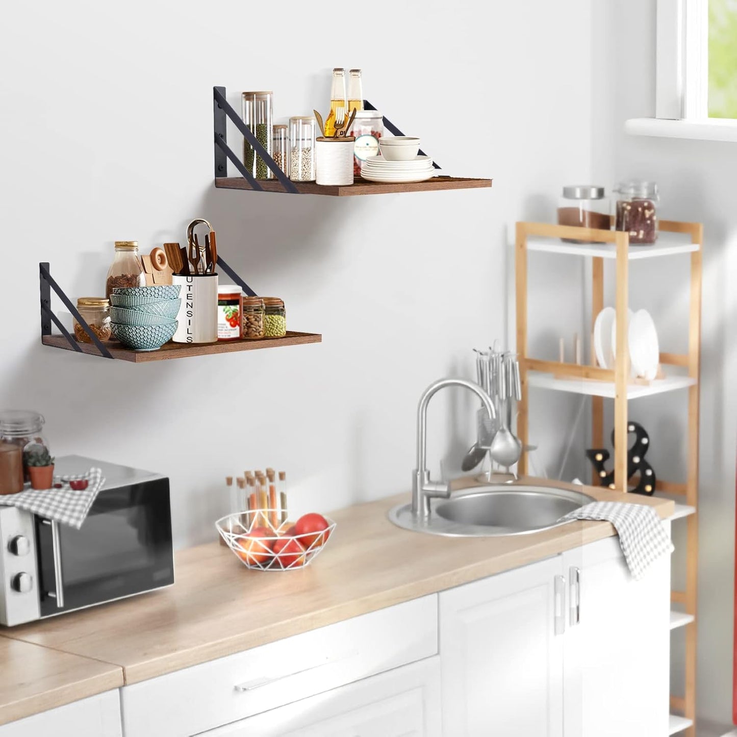 2-Pack 12" Deep Floating Shelves, Rustic Brown