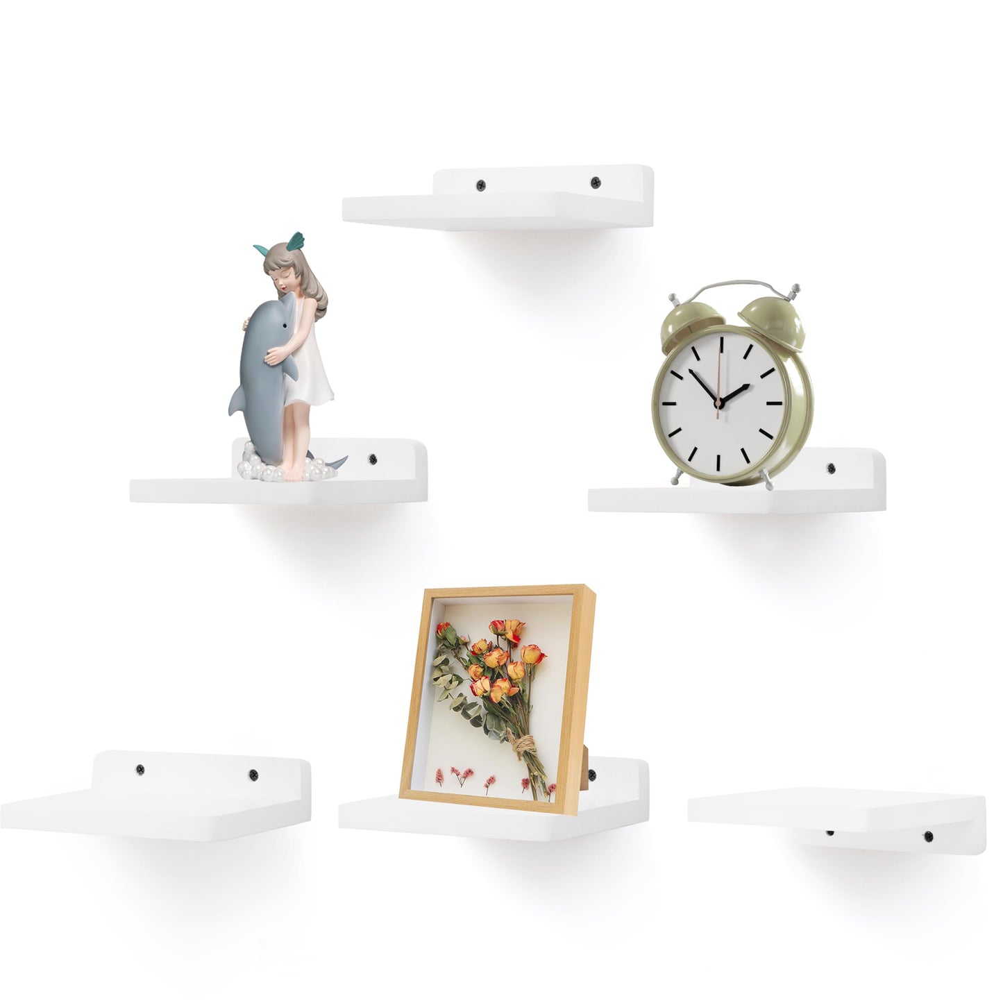 Small Floating Shelves 8-Pack, 4"x4", Rustic White
