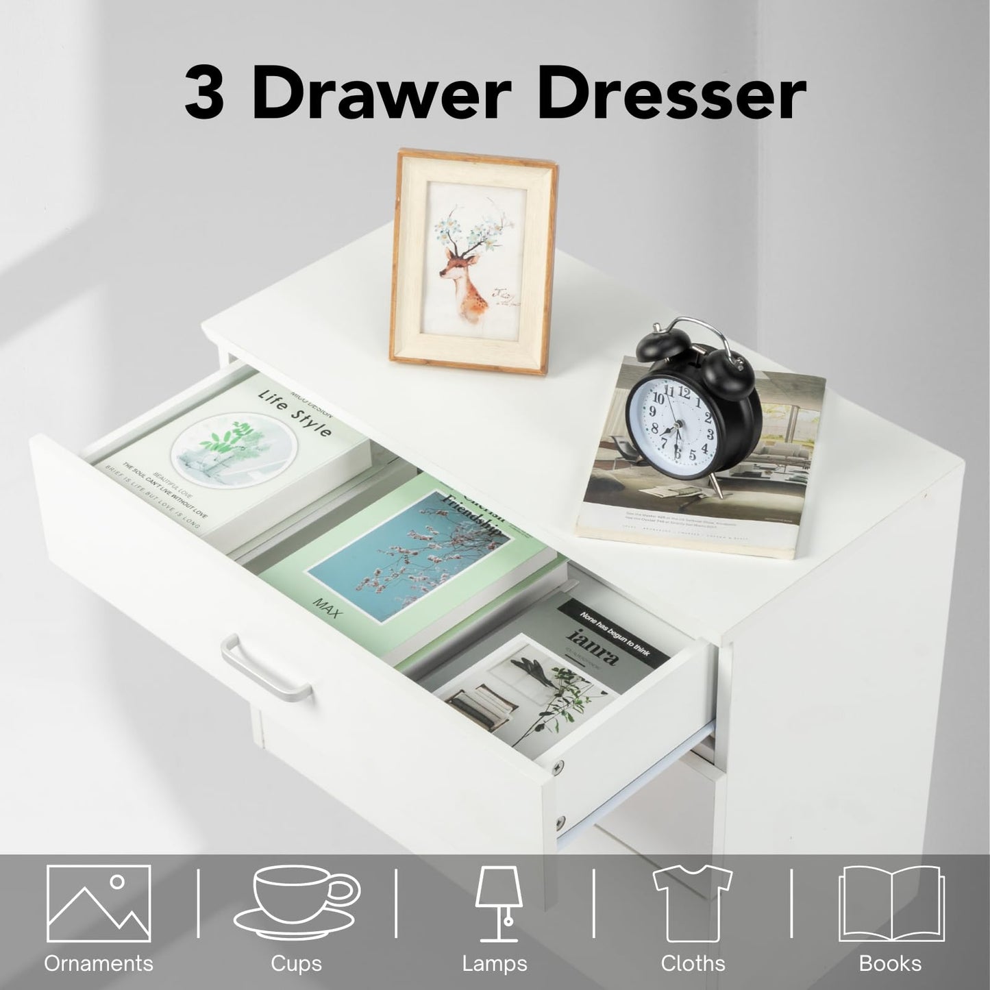 Karl Home White 3-Drawer Dresser/Nightstand