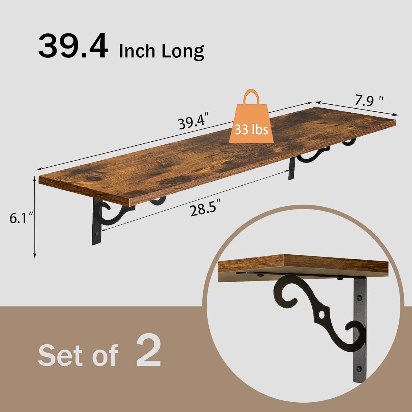 DINZI LVJ 39.4" Floating Wall Shelves, 2-Pack