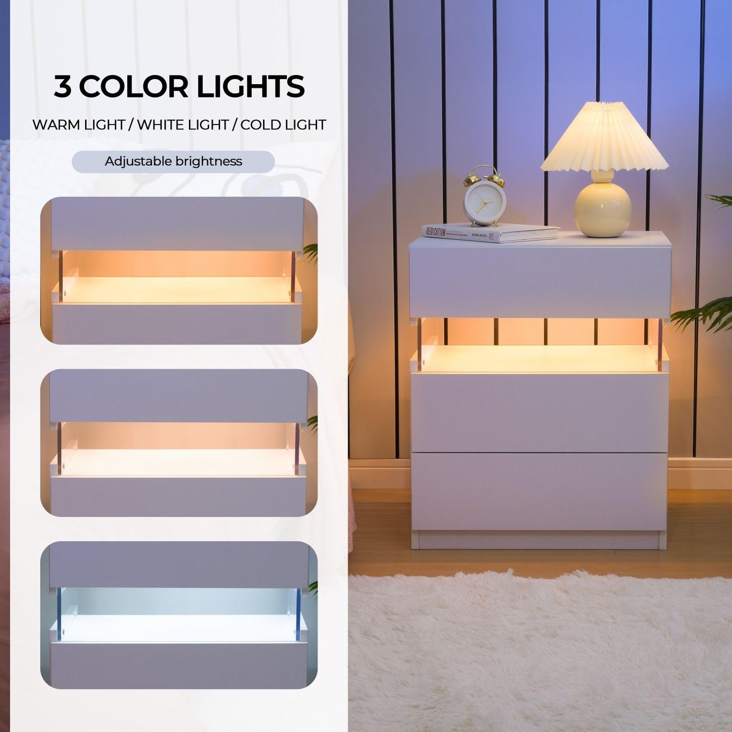 White LED Nightstand Set – 2 Pack