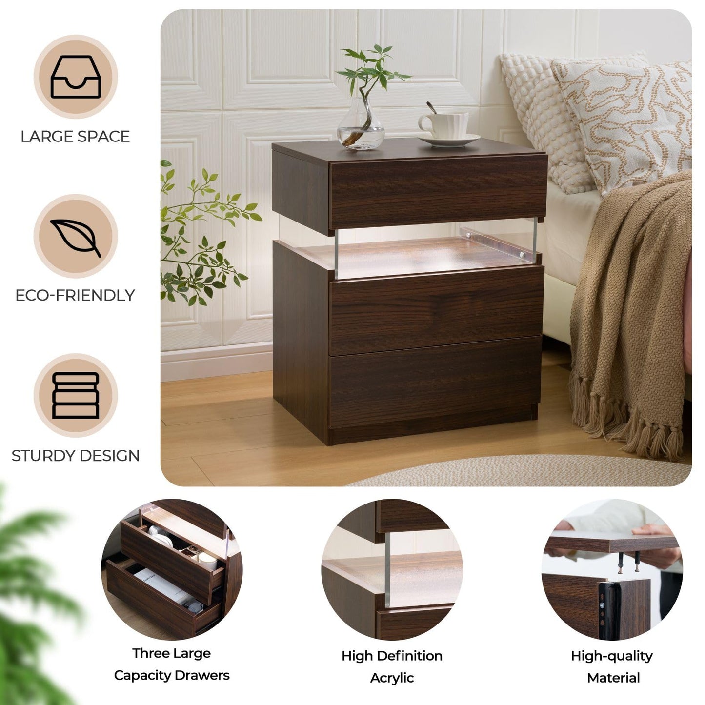 White LED Nightstand Set – 2 Pack