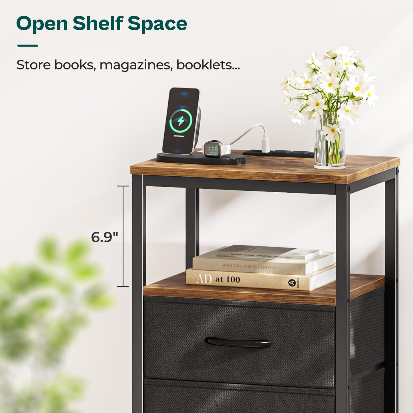 Huuger Nightstand – Rustic Brown/Black