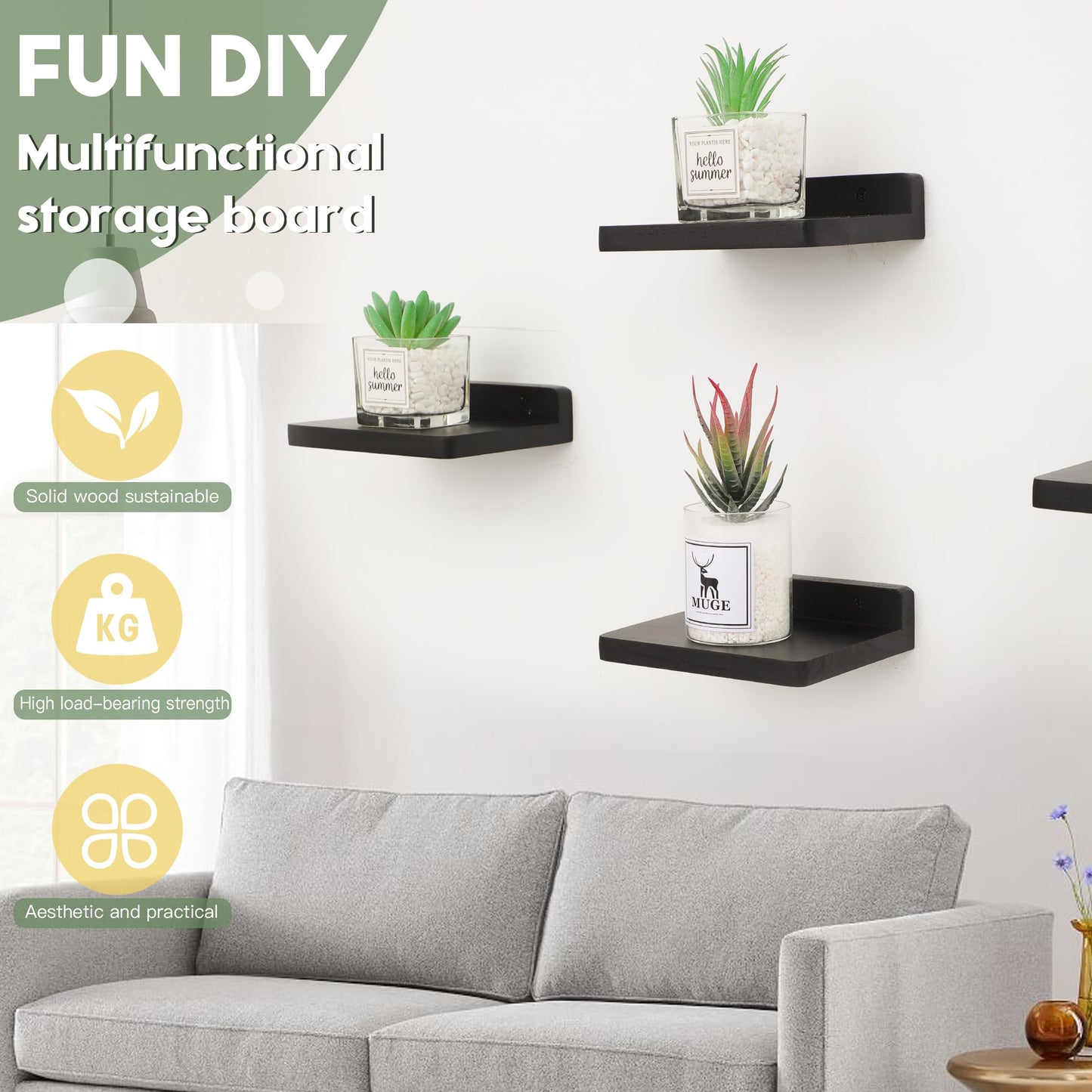 Small Floating Shelves 8-Pack, 4"x4", Rustic White