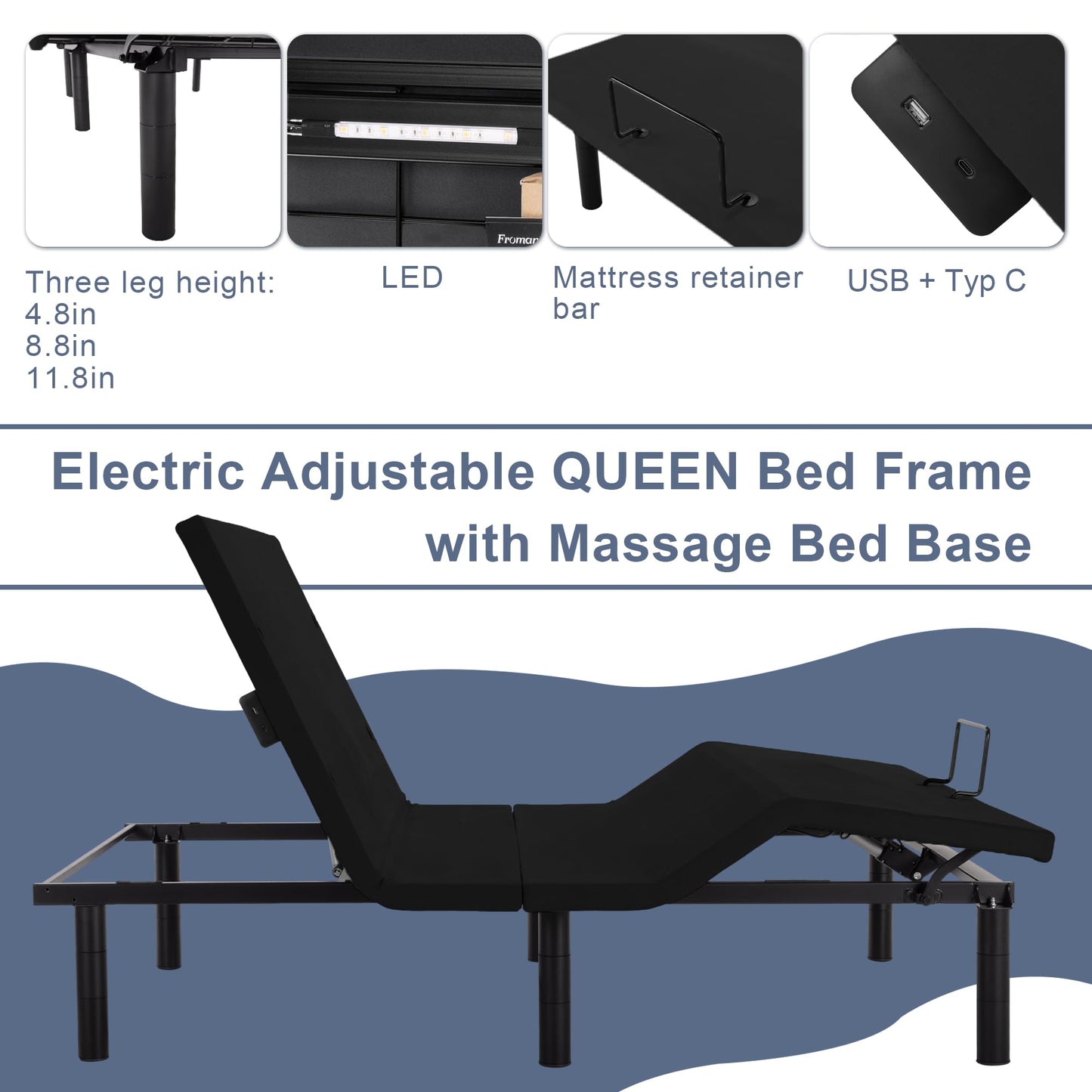 Fromann Adjustable Twin XL Bed Base – Grey