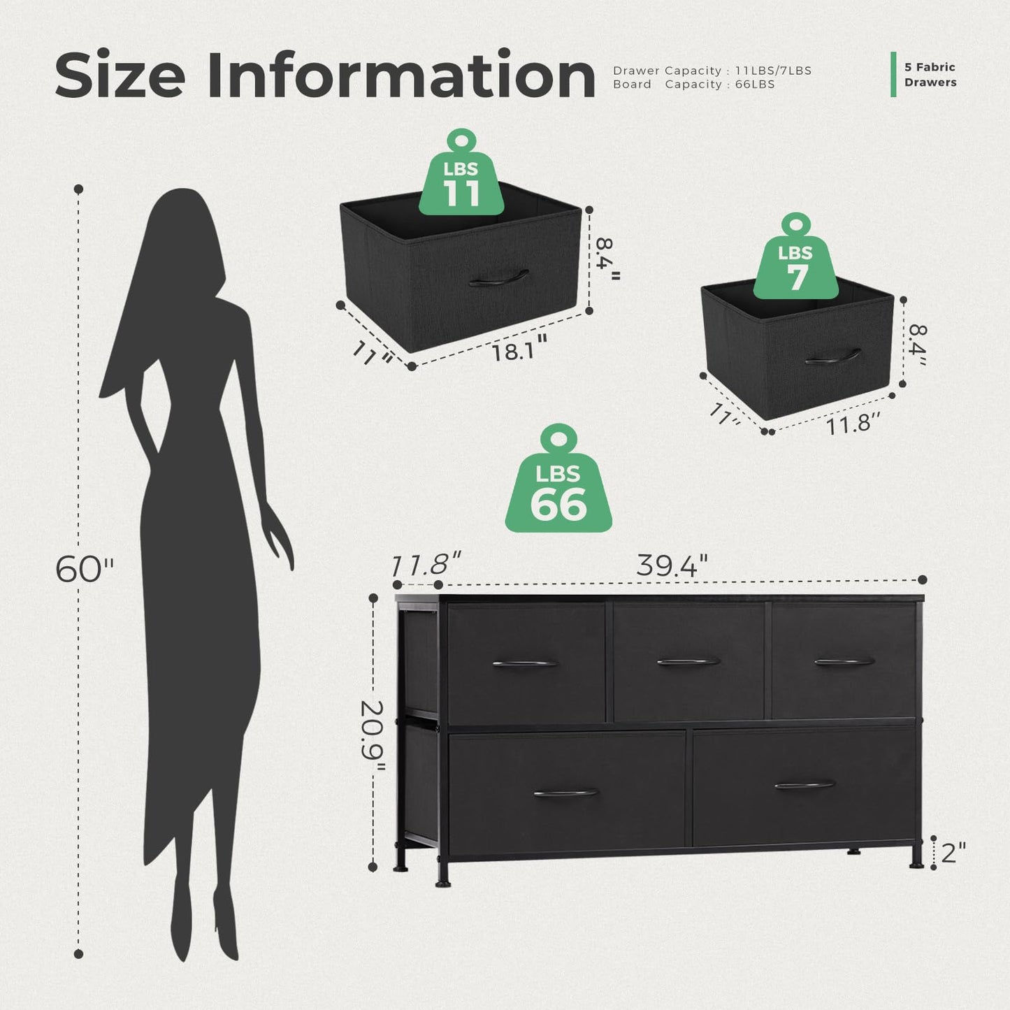 OLIXIS 5-Drawer Dresser, Black
