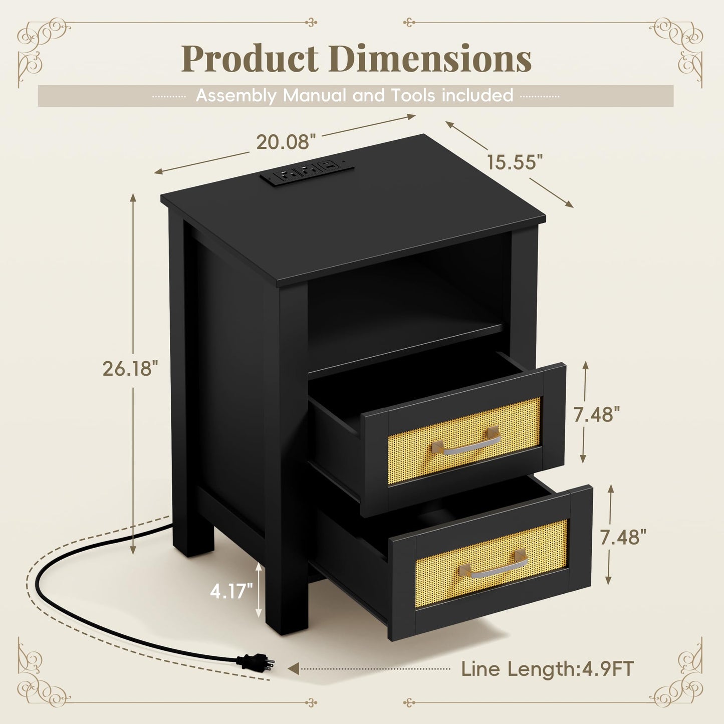YESHOMY Rattan Nightstands – Set of 2, Natural