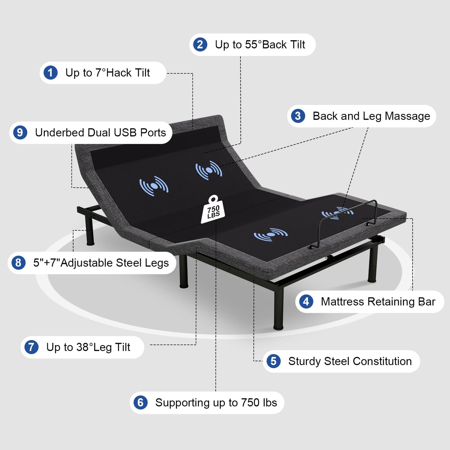 Vipbear Queen Adjustable Bed Frame