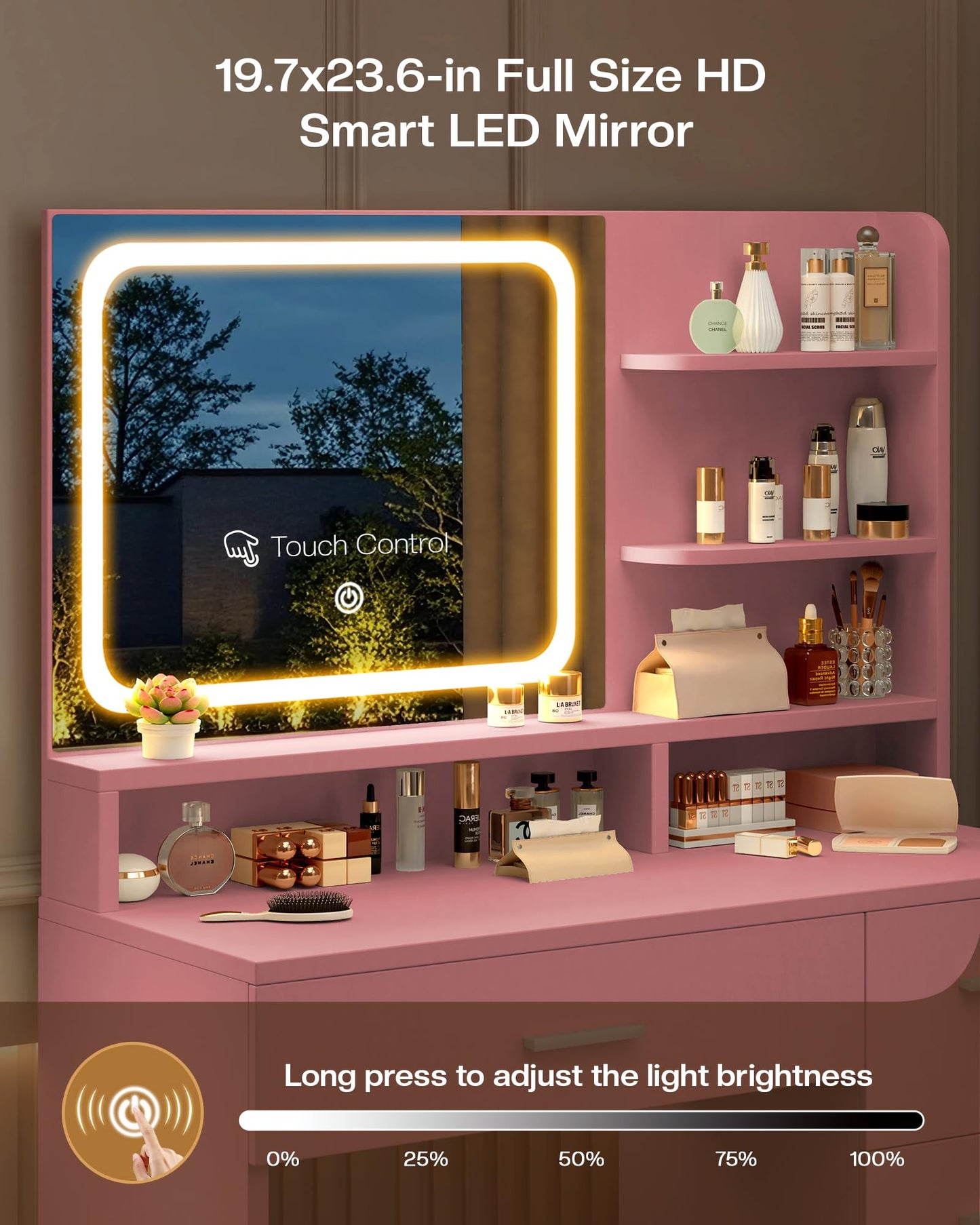 Makeup Vanity Desk Set with LED Mirror, White