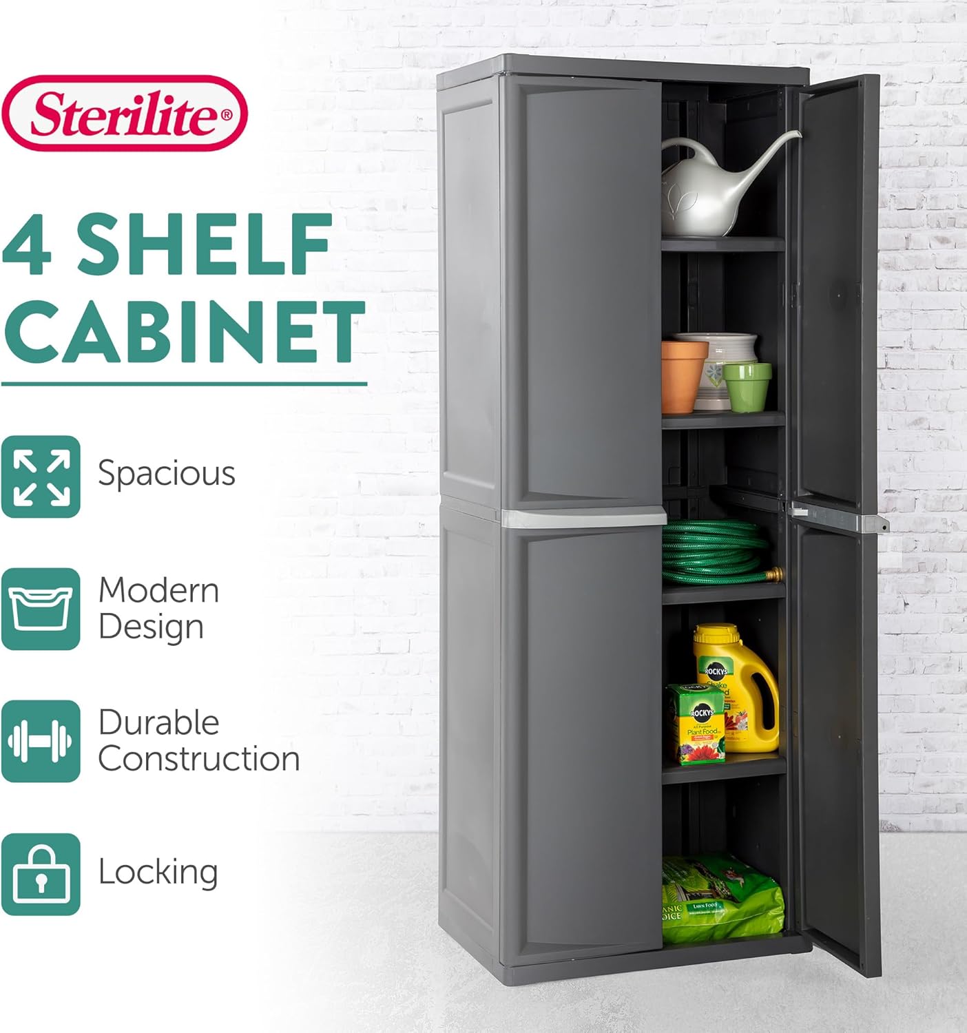 Sterilite 4-Shelf Lockable Storage Cabinet – Gray