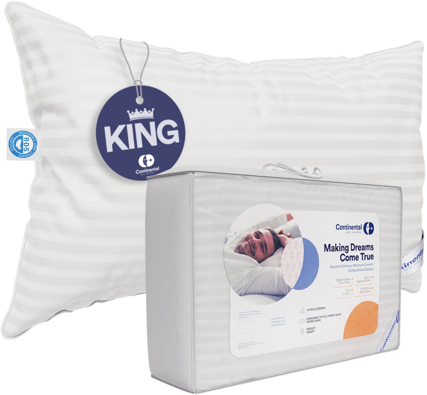 Serenity Goose Down Pillows – King, 2 Pack