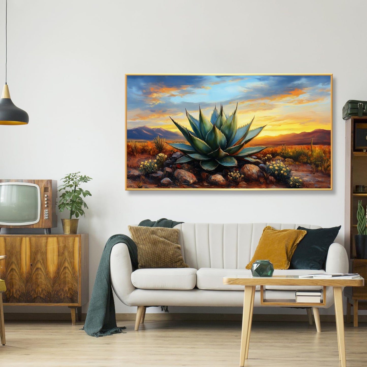 Agave Western Wall Art, 74"x40", Framed