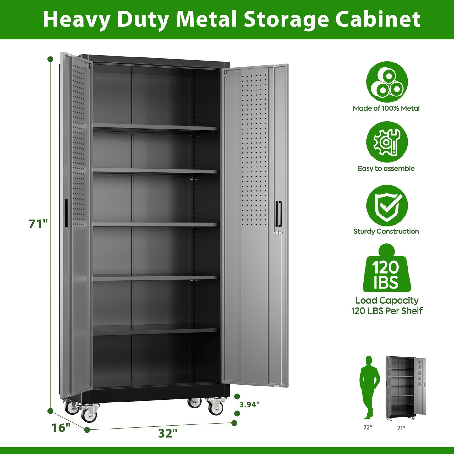 Aobabo Metal Garage Storage Cabinet – Black