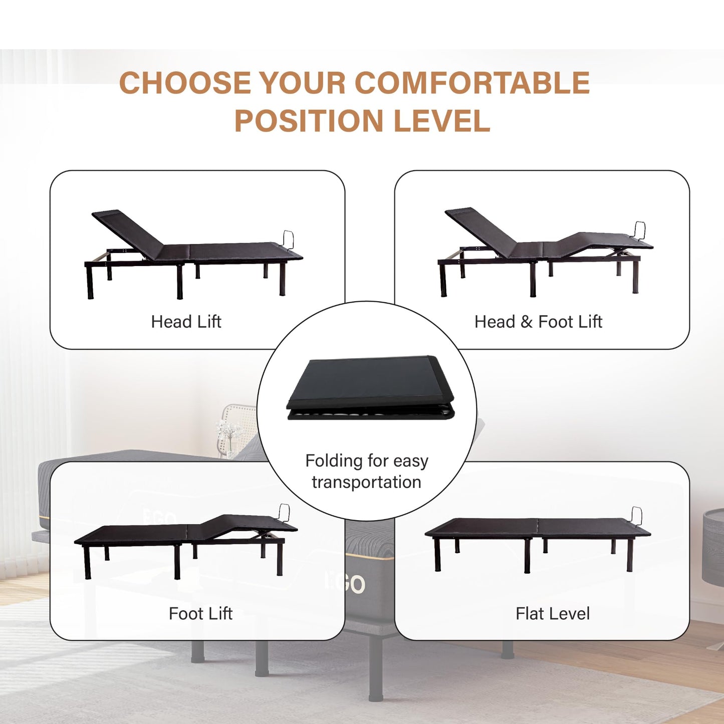 EGOHOME Split King Adjustable Bed