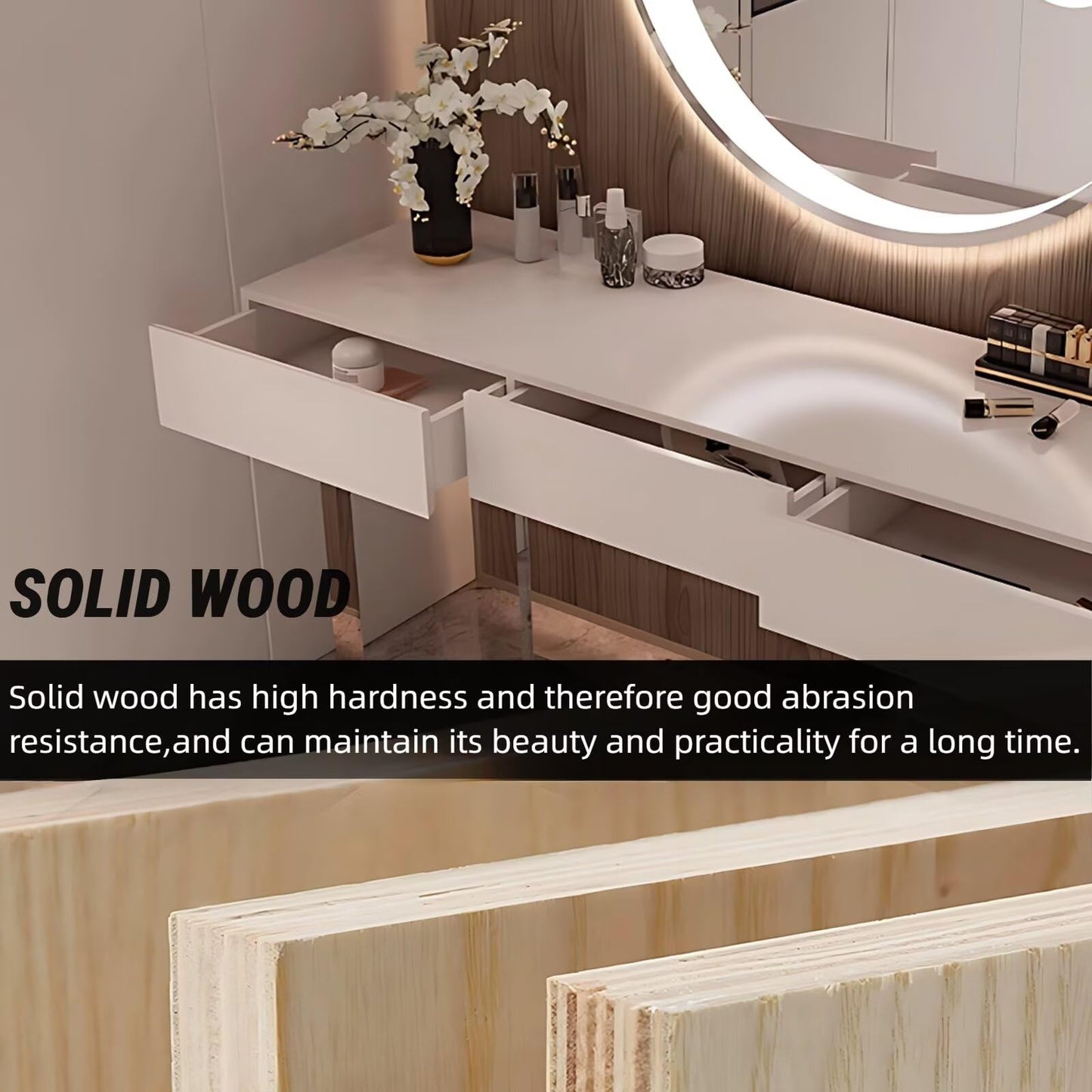 Modern Makeup Vanity Desk with LED Mirror 56"