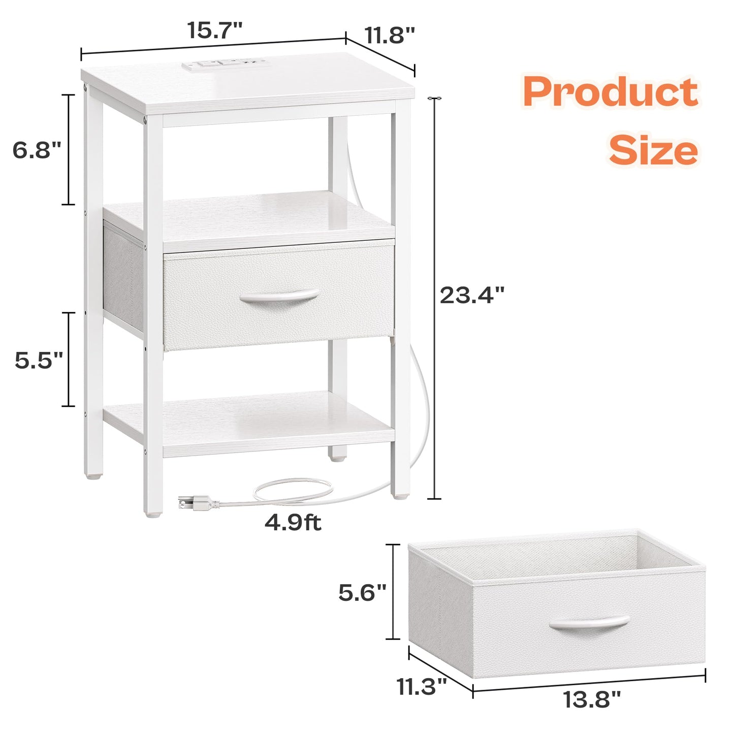 SUPERJARE Nightstand with Charging Station