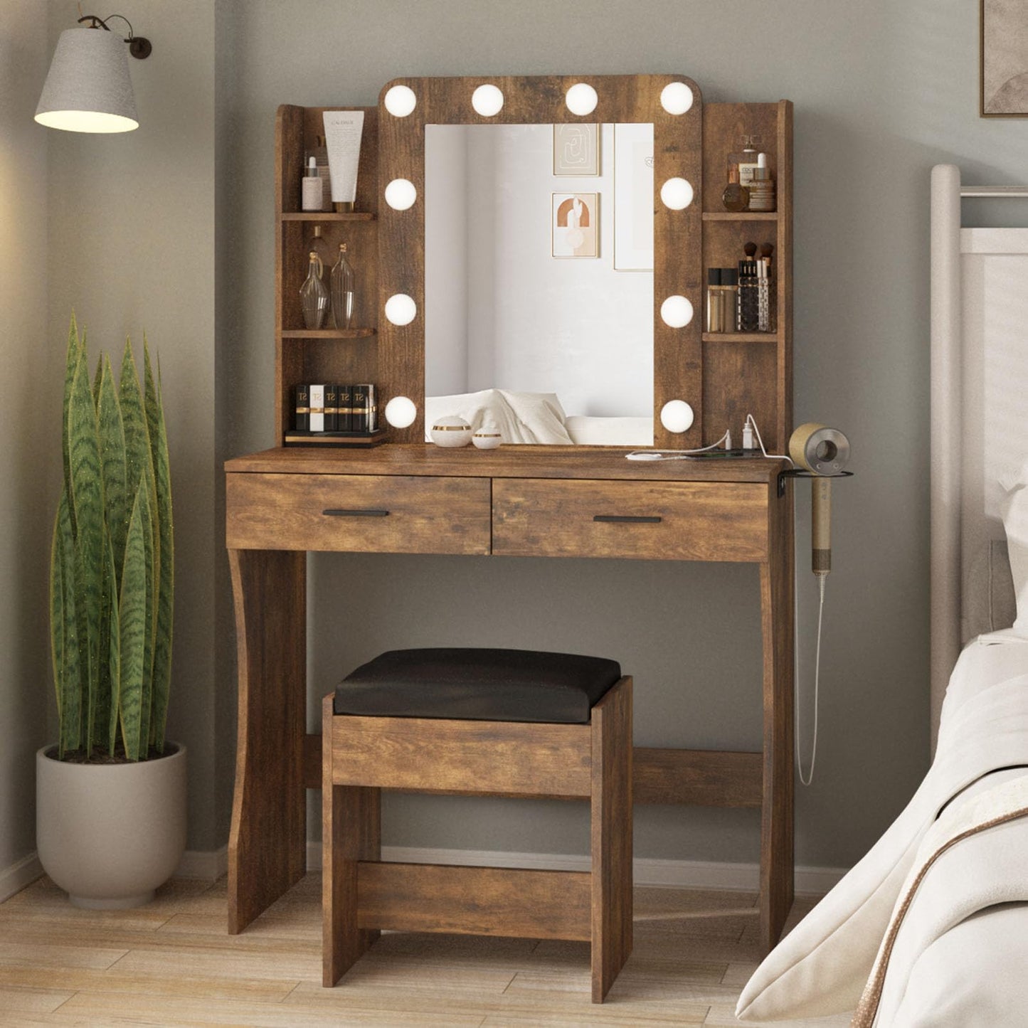 Vabches Vanity Desk with Lights, White
