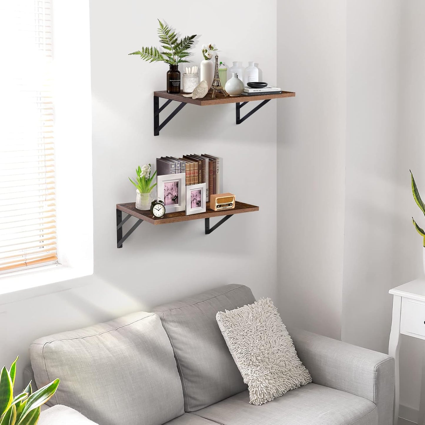 2-Pack 12" Deep Floating Shelves, Rustic Brown
