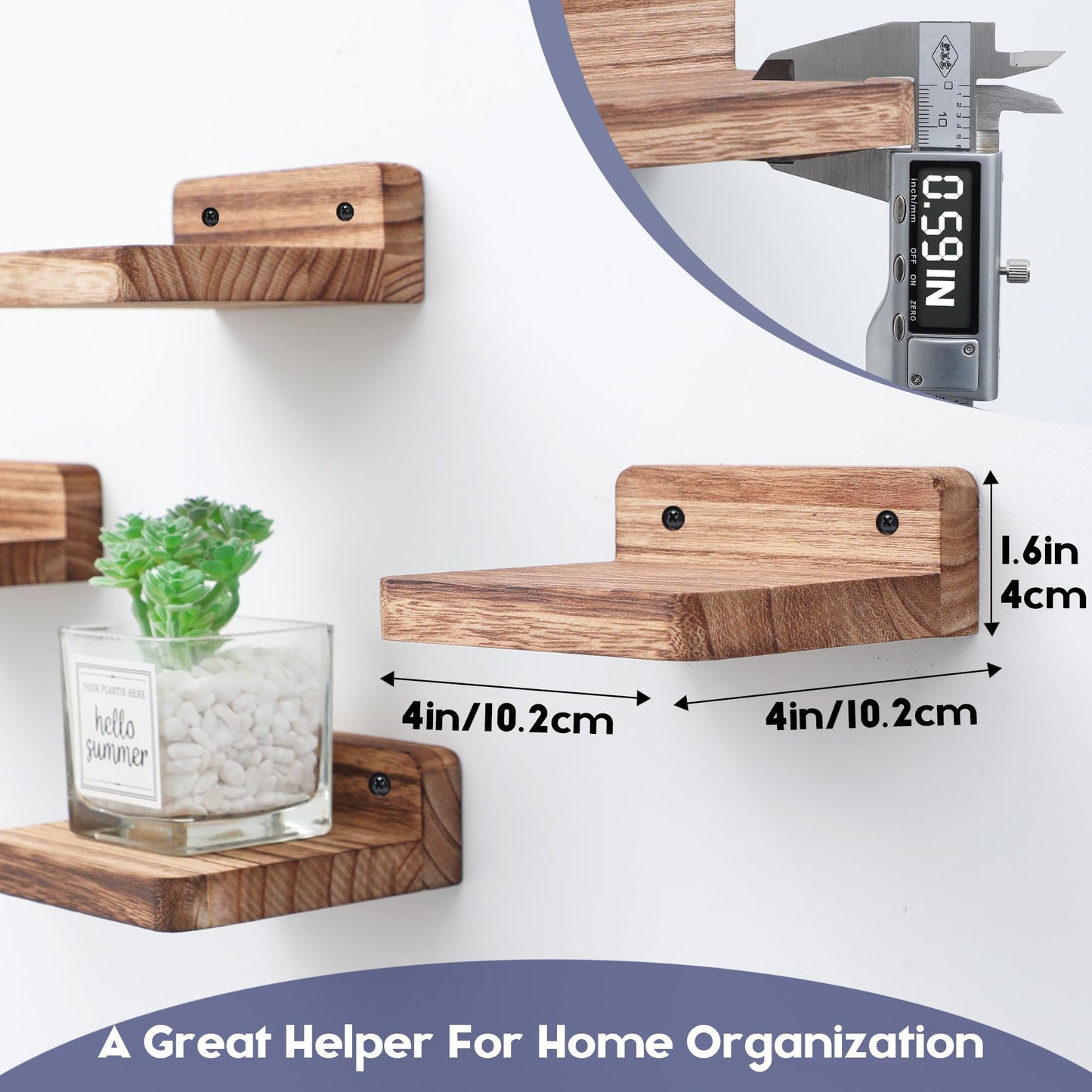 Small Floating Shelves 8-Pack, 4"x4", Rustic White