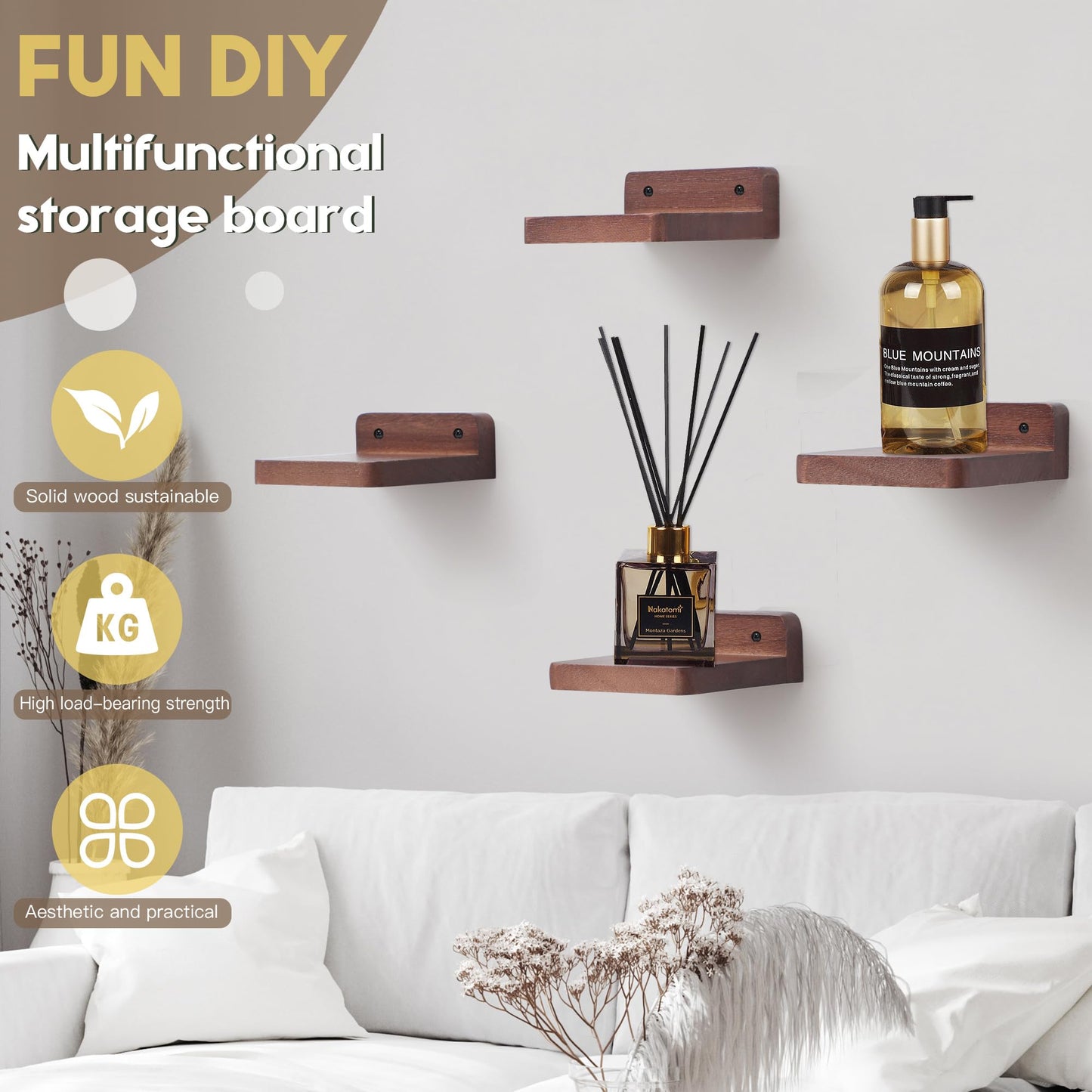 Small Floating Shelves 8-Pack, 4"x4", Rustic White