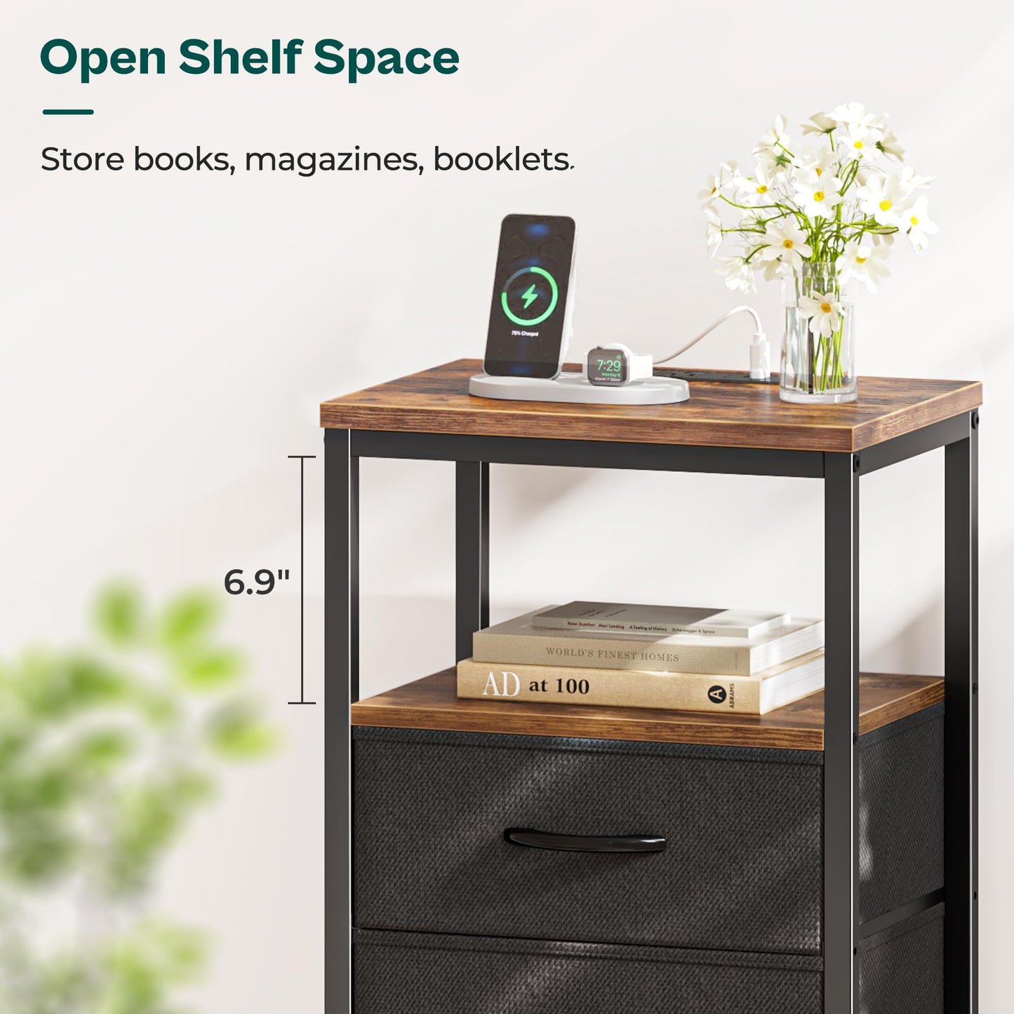 Huuger Nightstand – Rustic Brown/Black