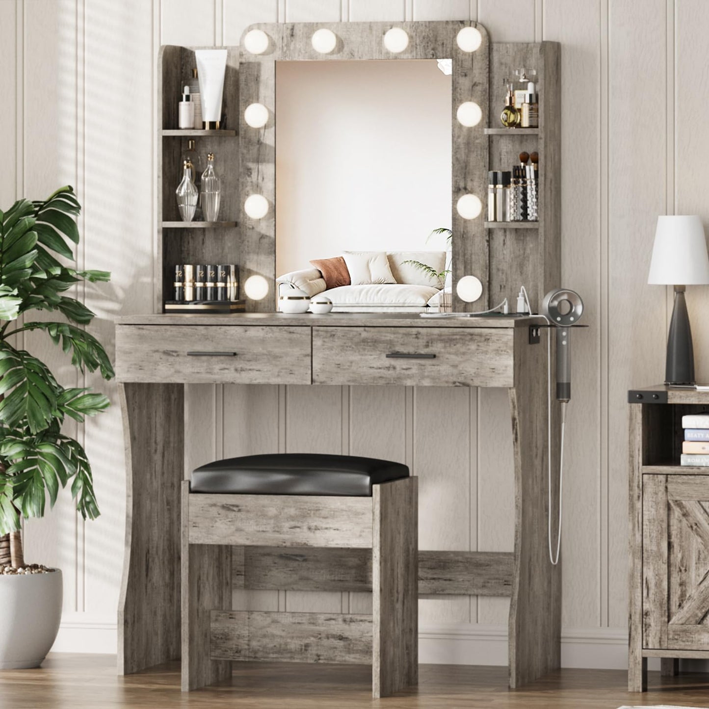 Vabches Vanity Desk with Lights, White
