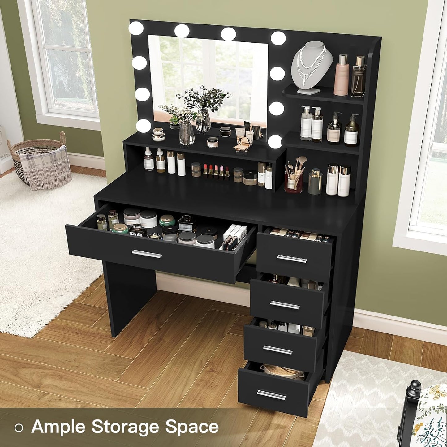 Quimoo Vanity Desk with Mirror & Lights, White