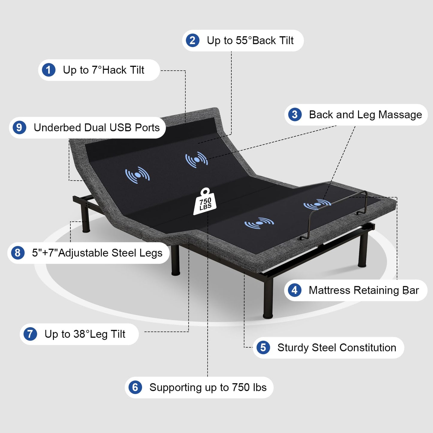 Vipbear Queen Adjustable Bed Frame