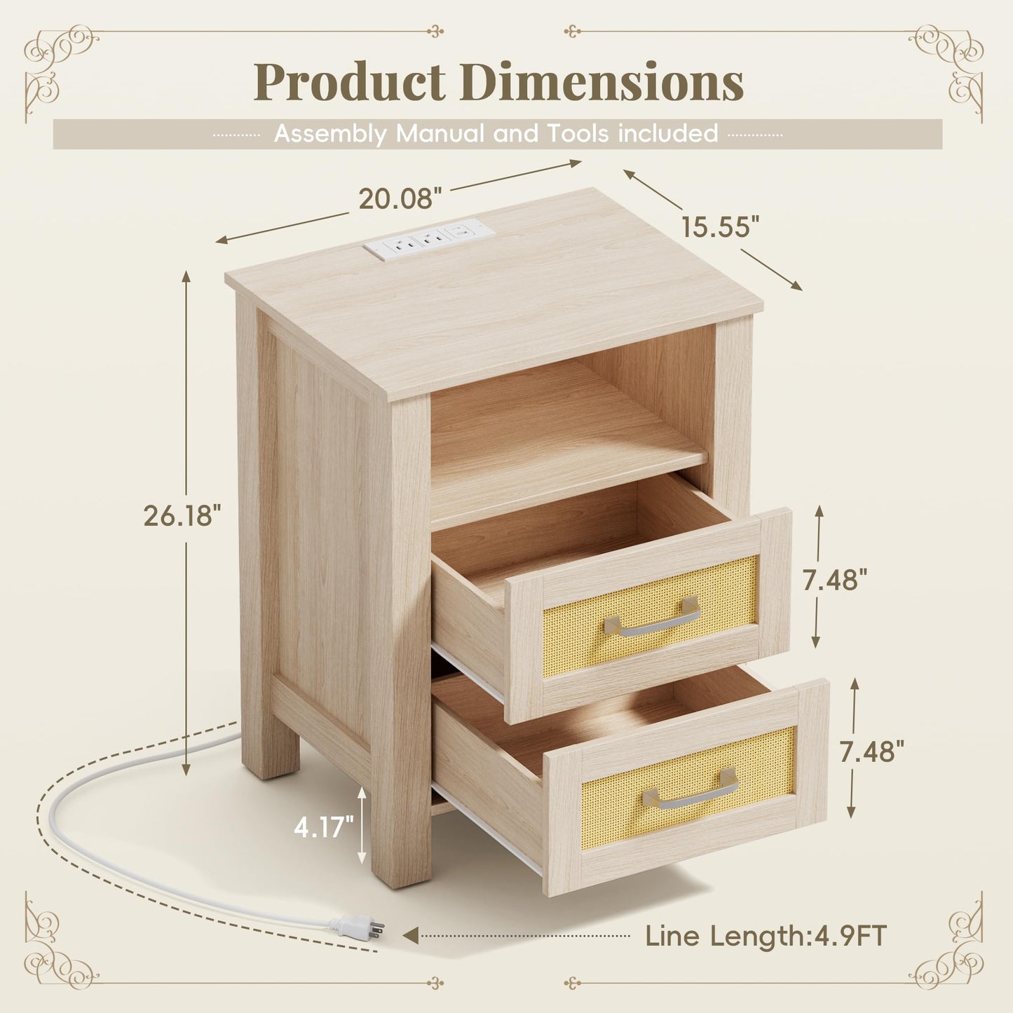 YESHOMY Rattan Nightstands – Set of 2, Natural