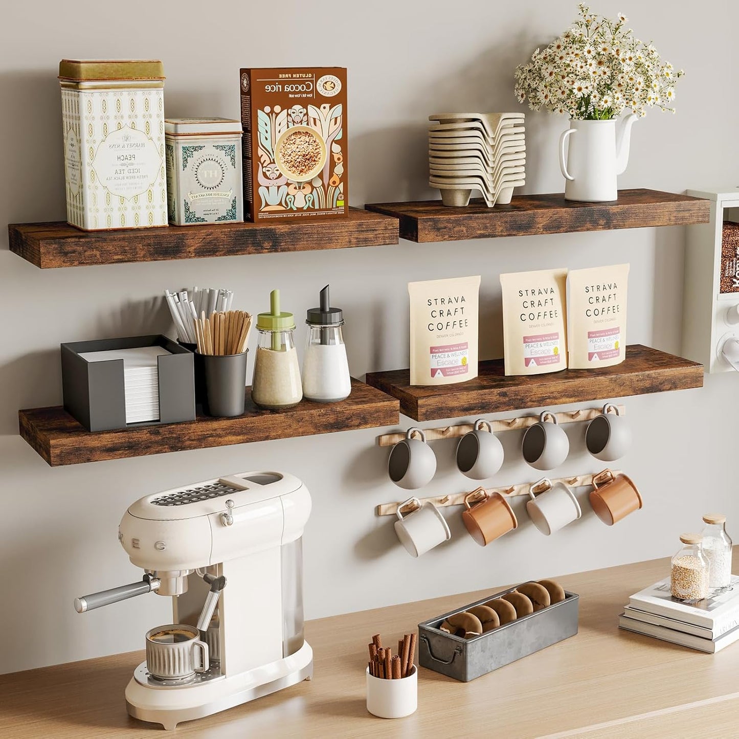 Fixwal 15.8" Rustic Floating Shelves, 4-Pack