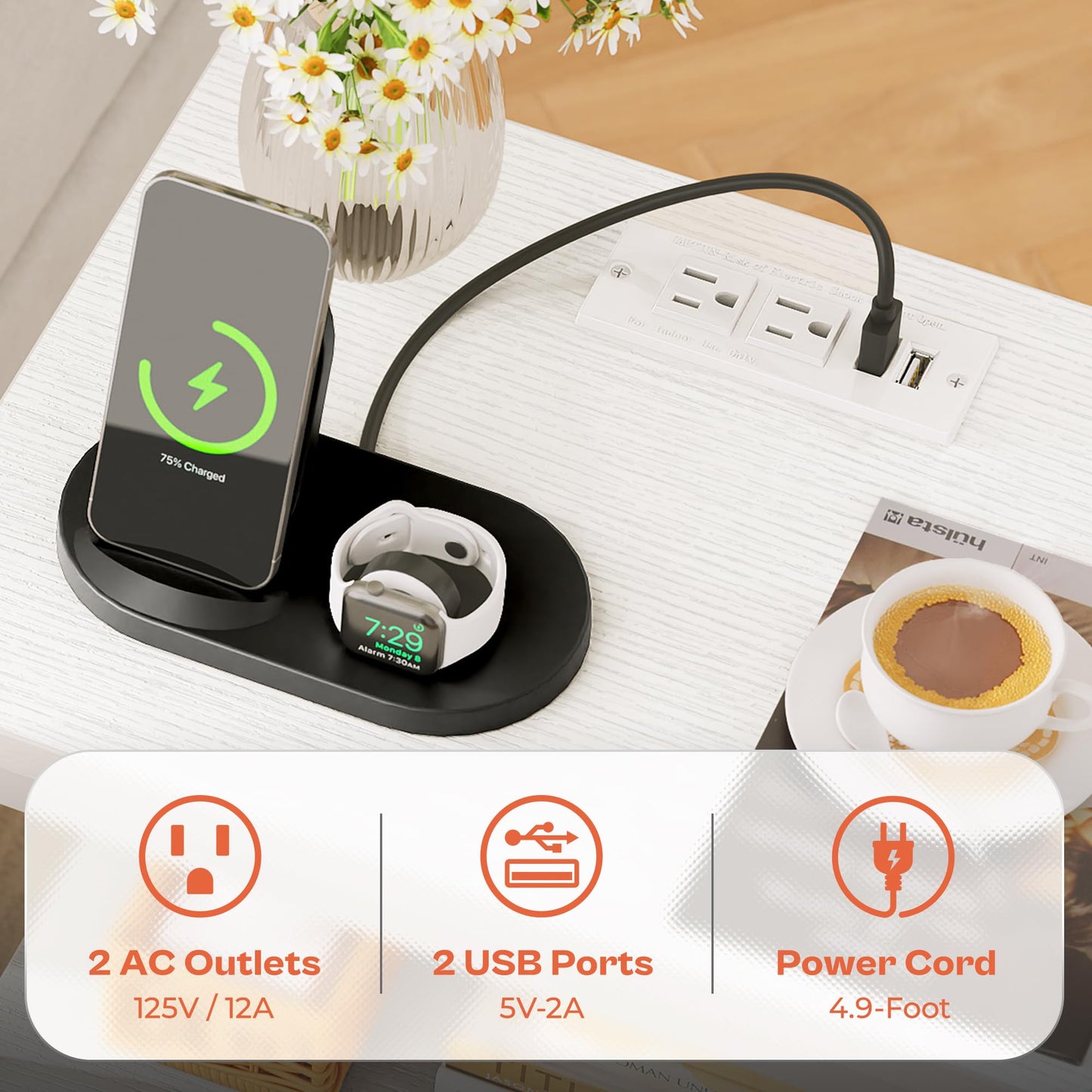 SUPERJARE Nightstand with Charging Station