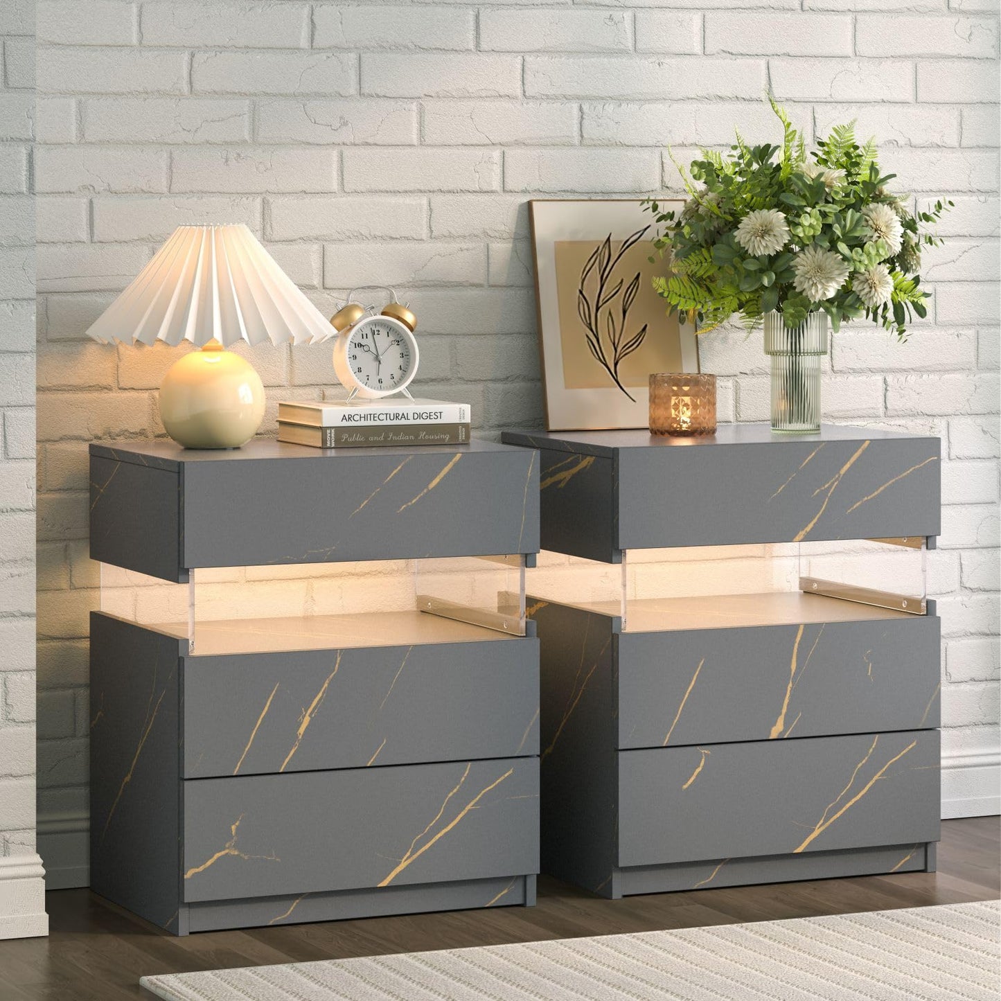 White LED Nightstand Set – 2 Pack