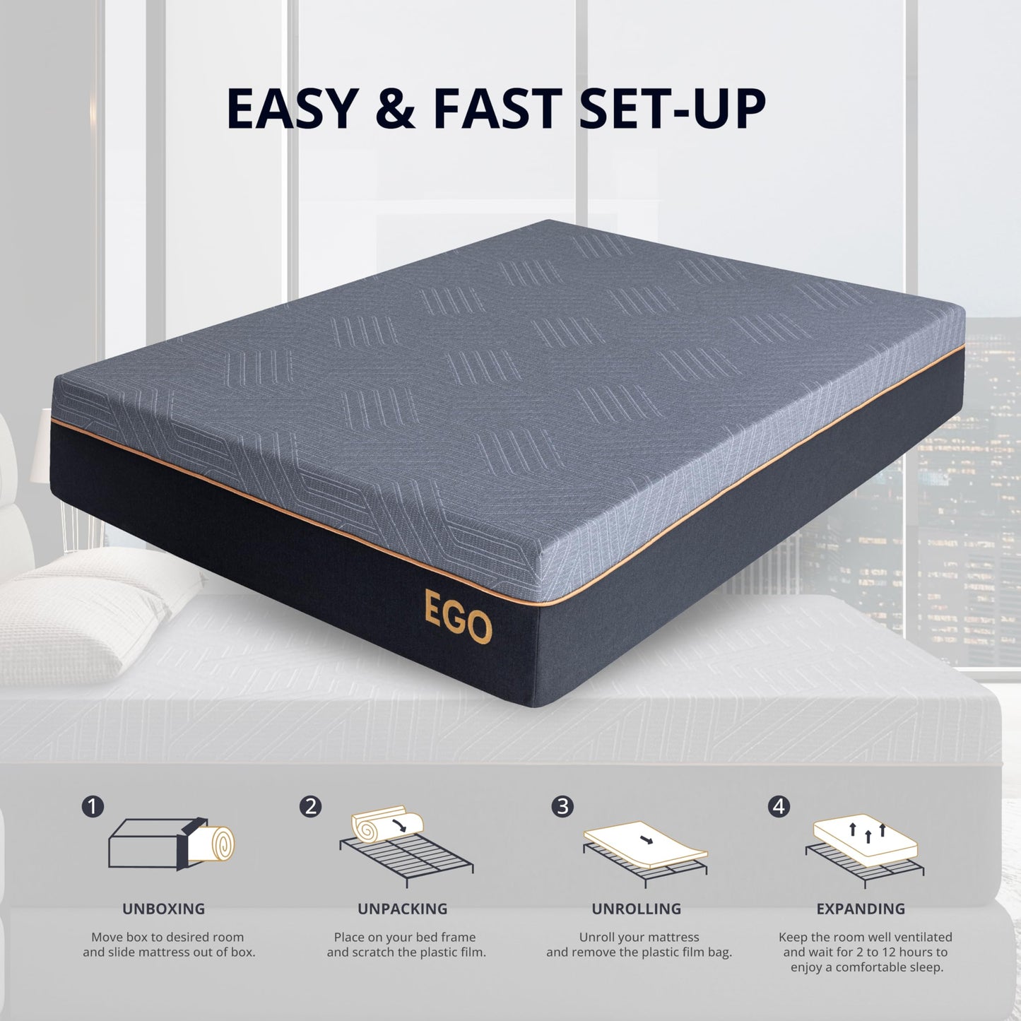 Firm Queen Memory Foam Mattress – 14", Black