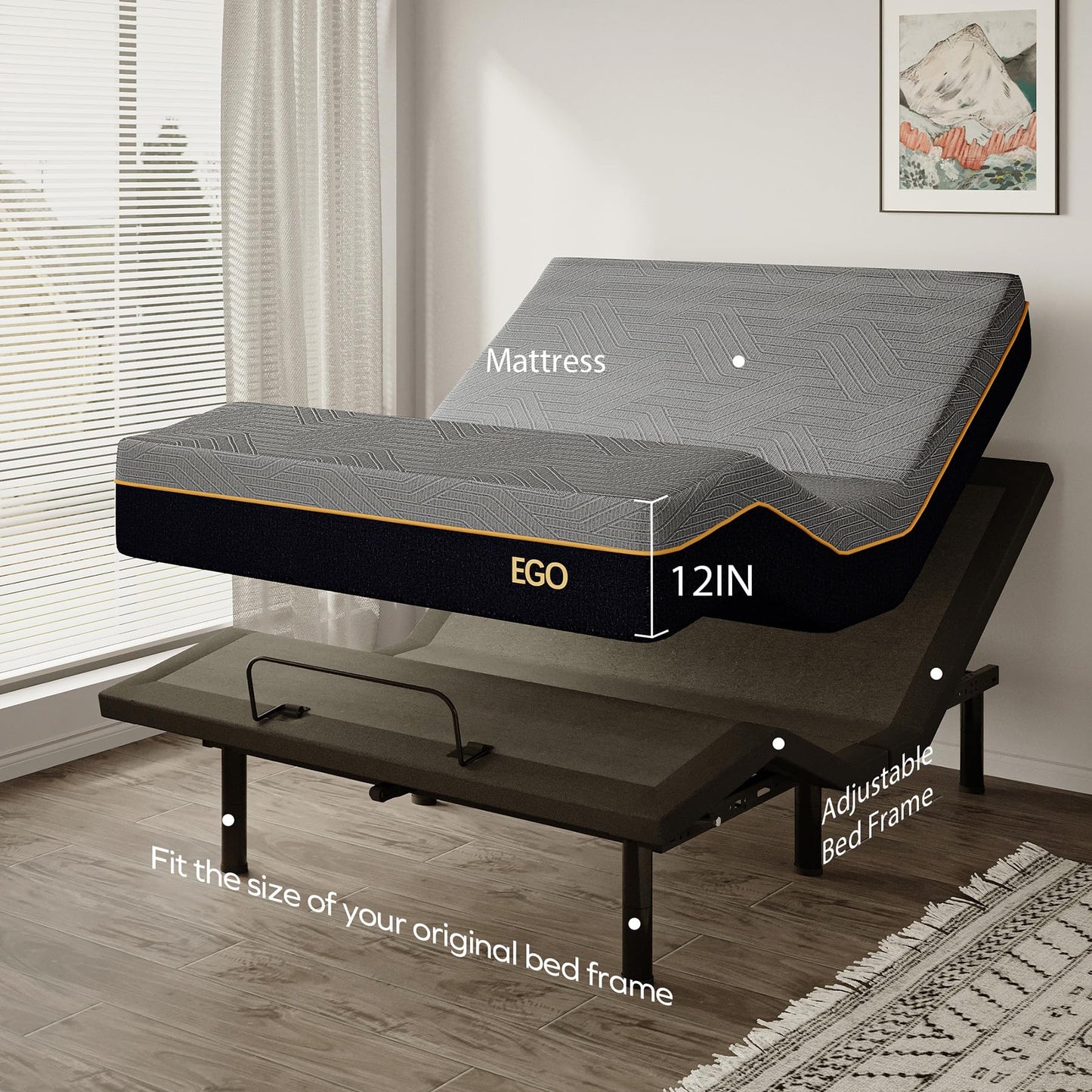 EGOHOME Split King Adjustable Bed