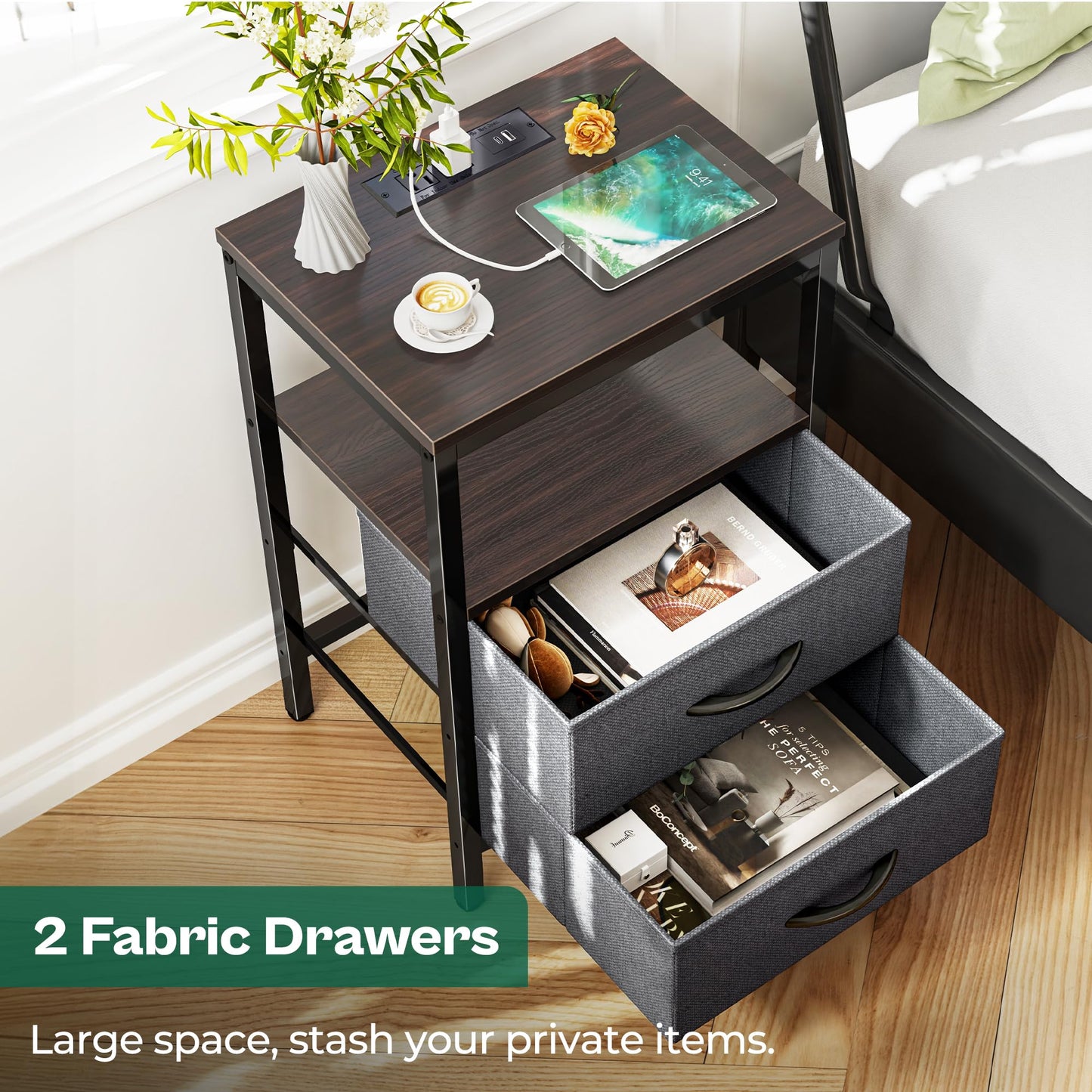 Huuger Nightstand – Rustic Brown/Black