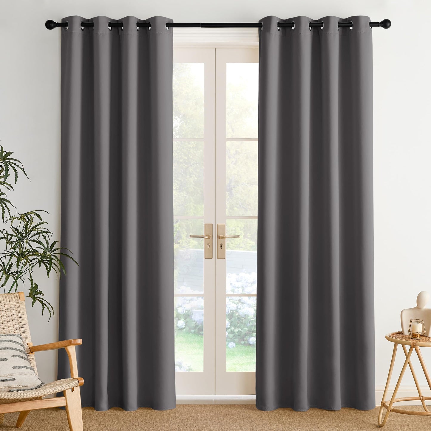 NICETOWN Blackout Curtains – 2 Panels, Grey, 63"