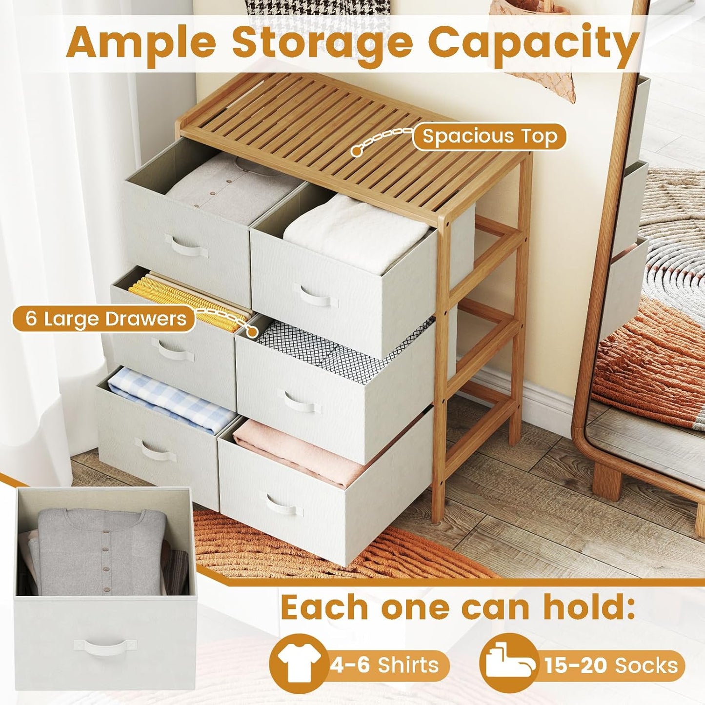 Giantex White 6-Drawer Dresser with Top Shelf