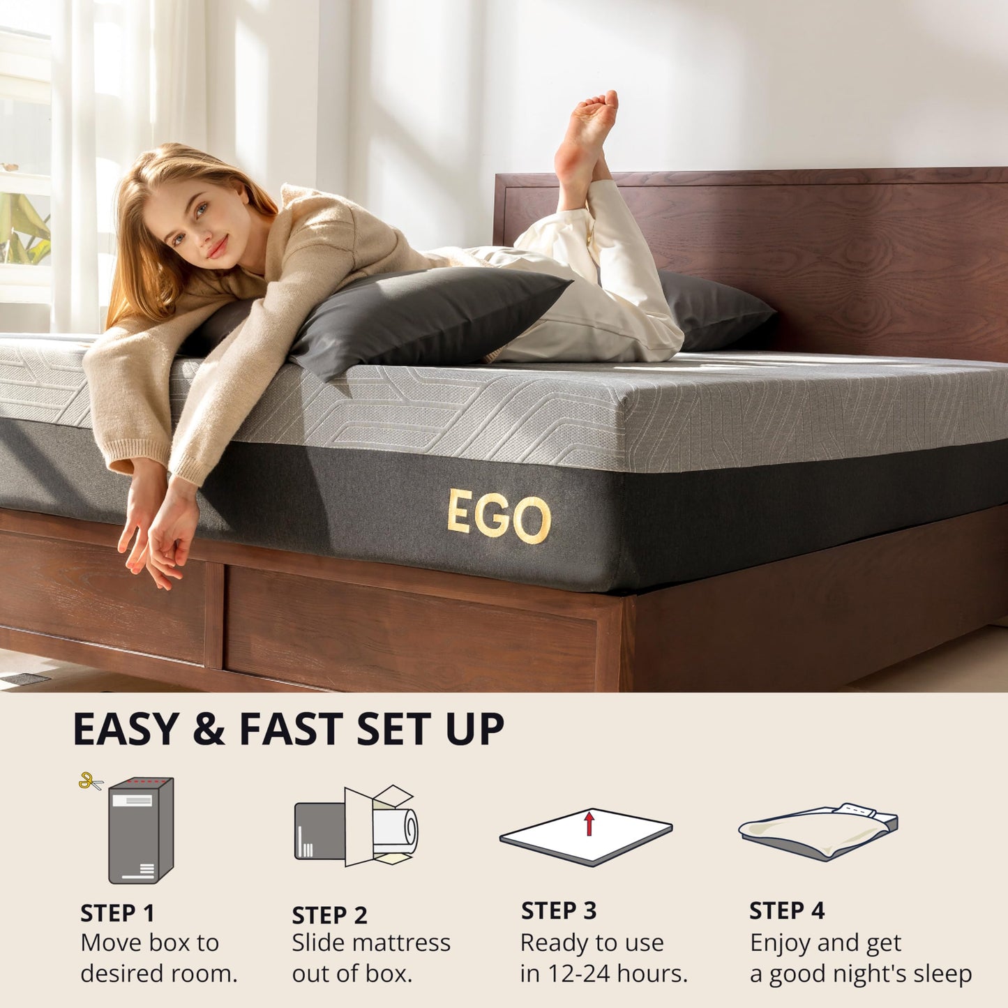 EGOHOME 14" Queen Memory Foam Mattress, Black