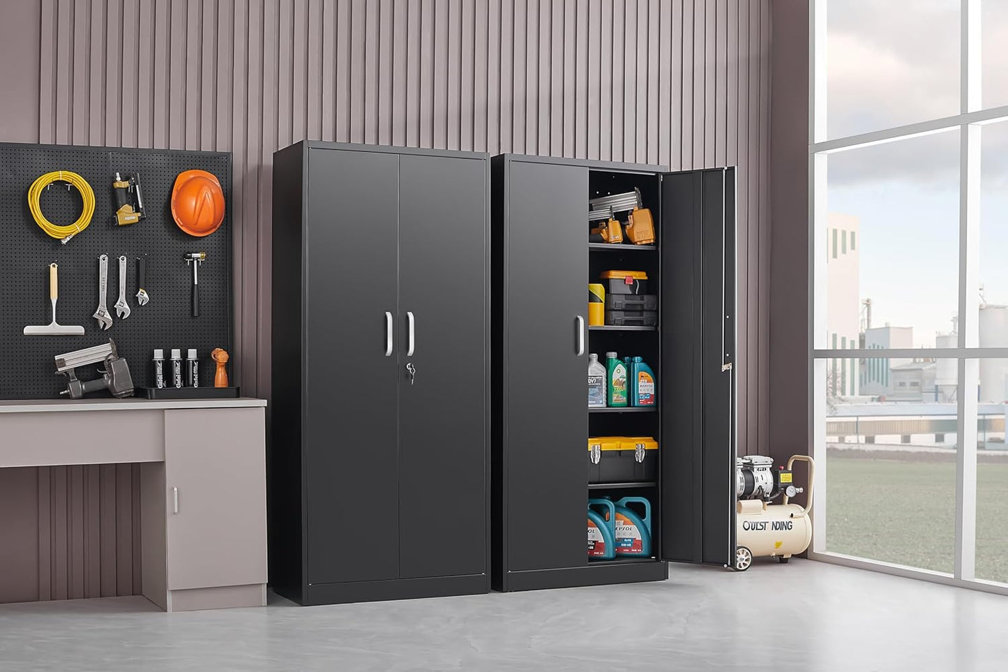 Metal Storage Cabinet – Black, 71"